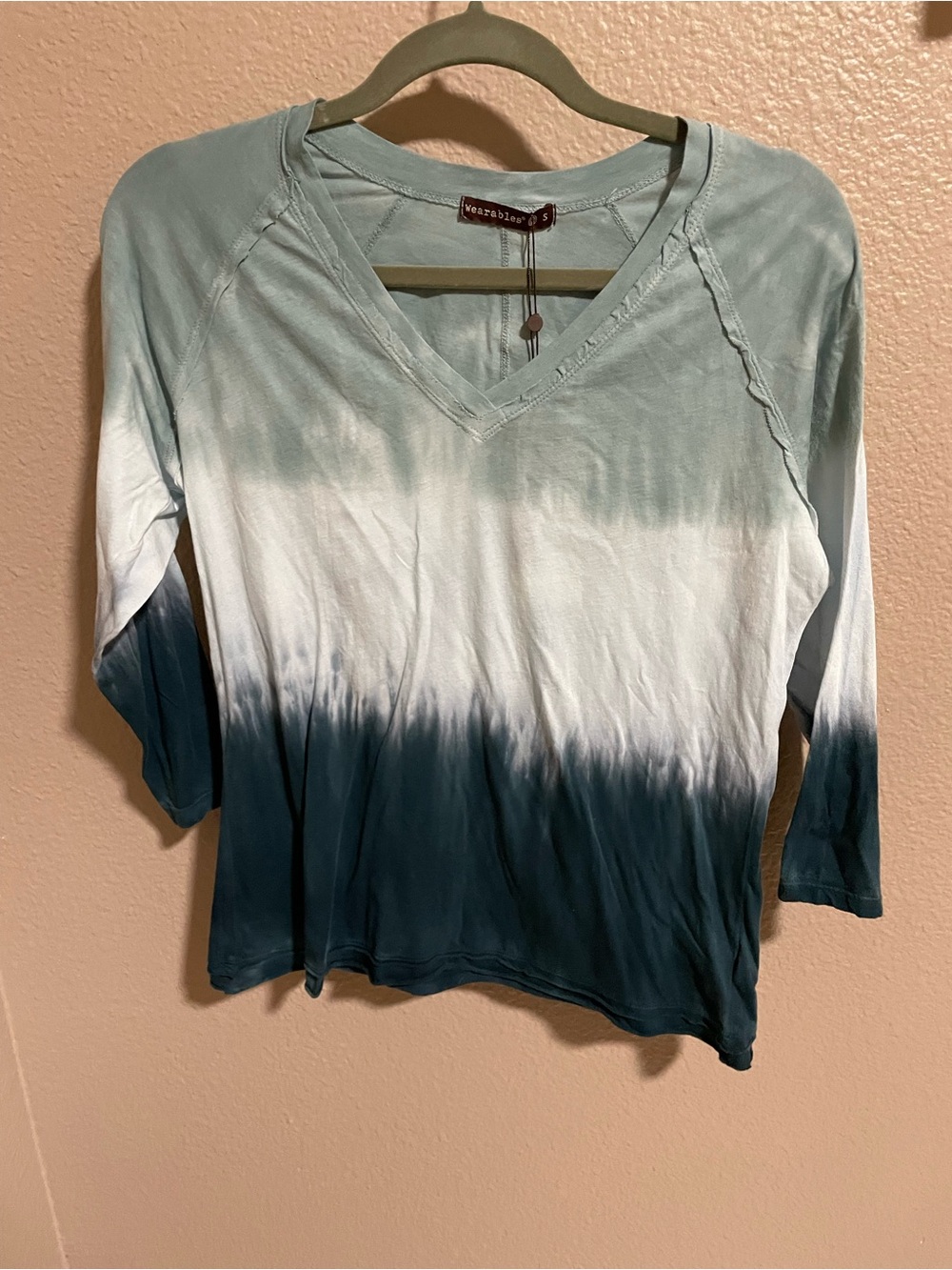 Wearables Ombre V-Neck Long Sleeve Top - Teal/White NWT